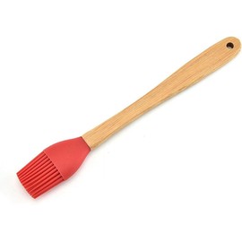 Mini Silicone Spatula, Heat Resistant Mini Spatula Scraper Brush Spoon with Bamboo Handle for Scraping Kitchen Spoon Spatula Set, Cooking, Baking and Mixing,Spatulas,Cooking Utensils (Red Brush)