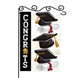 Congrats Graduation Garden Flag,Graduates Caps Diploma Ceremony Class 2025 Yard Outdoor Decoration,12x18 Inch Double Sided Outside.