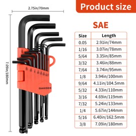 DAKCOS 13 Piece Imperial Hex Key Set Allen Hex Hexagon Key Wrench Set 0.05-3/8 inch Black