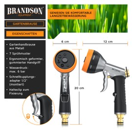 Brandson - Gartenbrause Metall − Handbrause Garten - 7 Sprühbilder - robuster Messingkopf - frostsicher - 3/4 Zoll