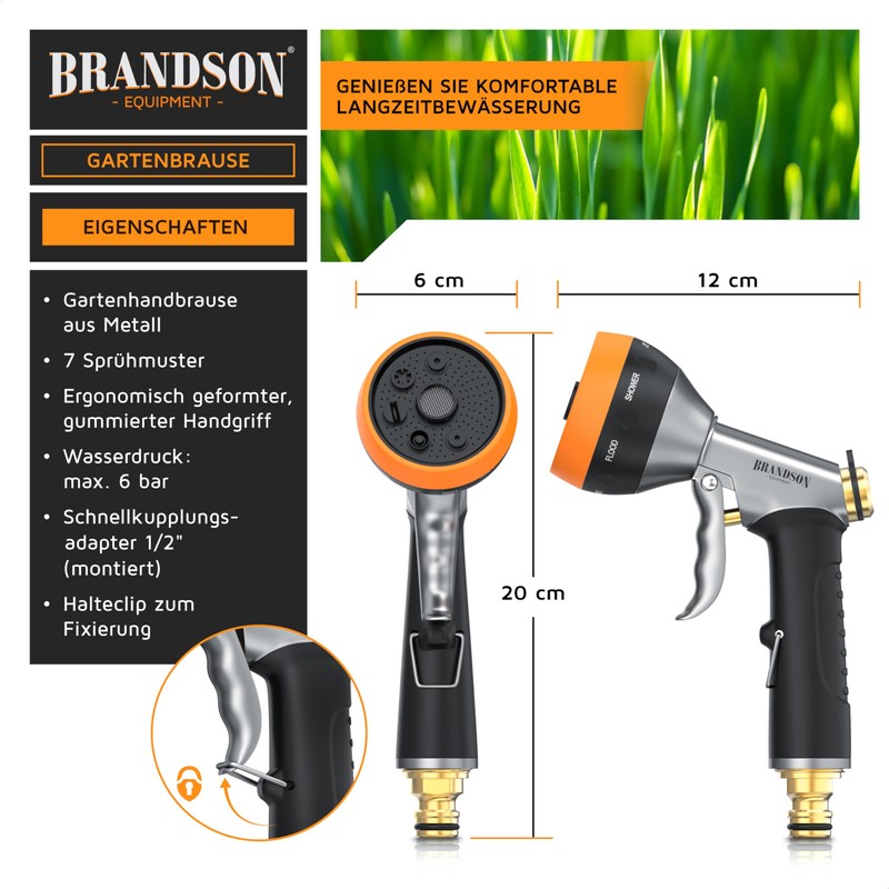 Brandson - Gartenbrause Metall − Handbrause Garten - 7 Sprühbilder