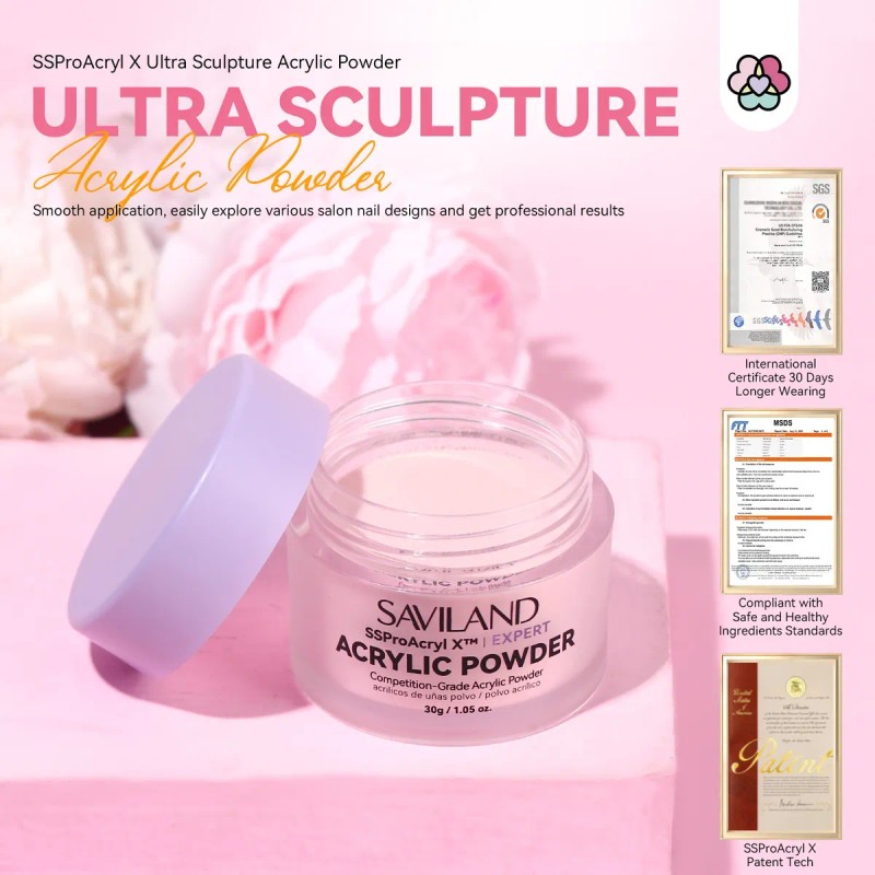 Saviland Polvo Acrílico Rosa 30g, Uñas Acrílicas, Keratina