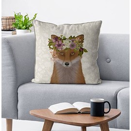 Kelly Stevens-McLaughlan, Bohemian Fox on Cream Cushion / Pillow Cover, Zippered Base, Full Piping, 18 Inches x 18 Inches