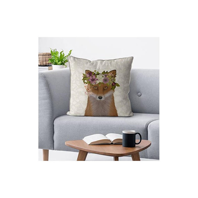 Kelly Stevens-McLaughlan, Bohemian Fox on Cream Cushion / Pillow Cover,