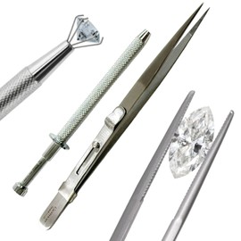 Avon Surgical Set of 2pcs Jewelry Making & Repair Tweezers with Fine Serrated Tips, Gemstone Holding Plunger Tool | German Stainless Steel Jewelers Tools