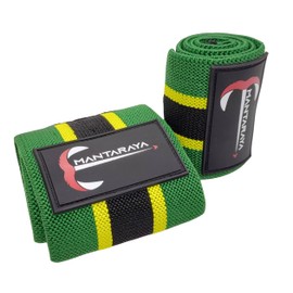 Manta Raya Muñequeras Gym para Levantamiento de Pesas Wrist Wraps un Par (Verde con Amarillo)