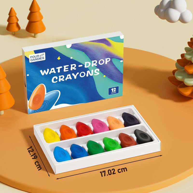 Four Candies Crayons, 12 Colors, Cute, Easy to Hold, No