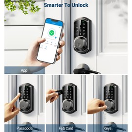 Veise VE06 Smart Deadbolt with App Control, Keyless Entry Smart Lock for Front Door, Electronic Digital Door Lock with Code, Easy Install, Matte Black