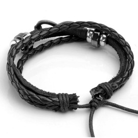 Eigso 5 Pcs Punk Skull Leather Cuff Bracelets for Men Women Retro Vintage Leather Goth Cross Wristbands for Man Woman