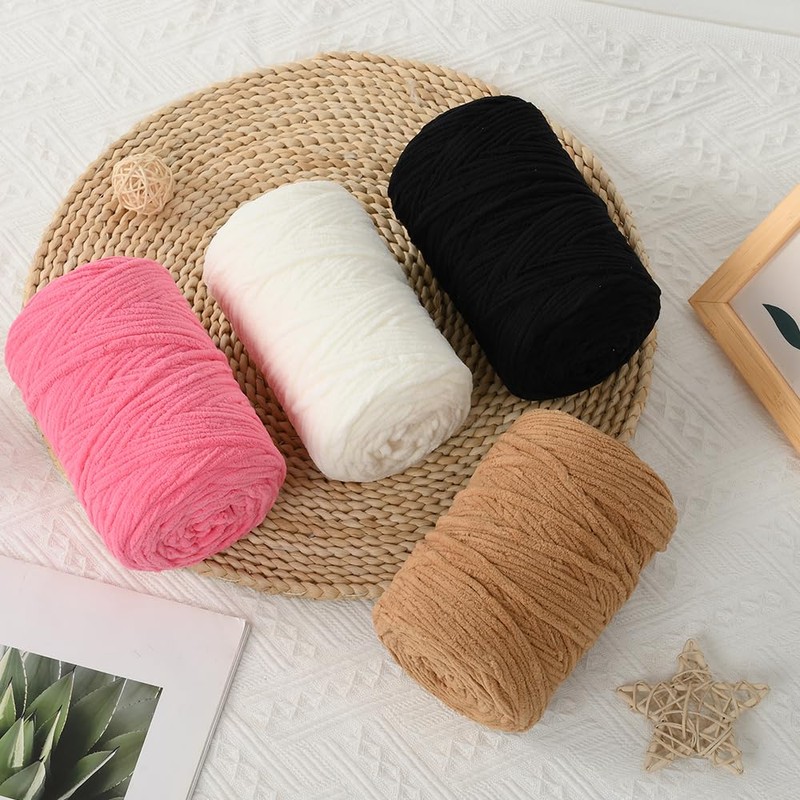 NOTIONSLAND Chunky Chenille Knitting Crochet Yarn (Black, 300g)