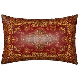 Imitation Silk Pillow Case for Hair and Skin Oriental Abstract Red Carpet Queen Size 1 Pack Satin Pillow Cases with Zipper Super Soft Pillow Cover for Women Bed Sleeping, 20x30 Inches