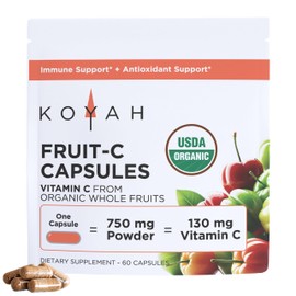 KOYAH Fruit-C Capsules, 130mg Natural Vitamin C from Organic Freeze-Dried Fruits, Whole-Food, Non-GMO, Vegan 100% Pure (Acerola, Lemon, Acai, Maqui, Wild Blueberry, Raspberry, BlackBerry)