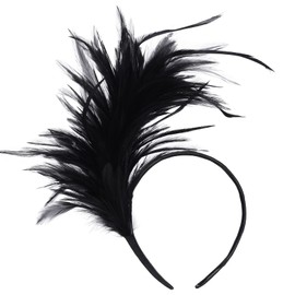 Lystaii 1920s Feathers Fascinator Headband 50s Prom Queen Headpiece for Women Cocktail Wedding Tea Party Gatsby (Black)