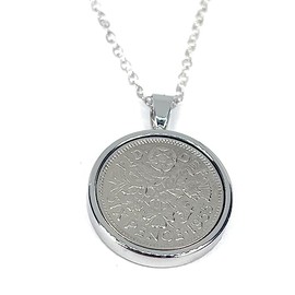 OCC Old Coin Cufflinks Solid Pendant 1955 70th gift Birthday Sixpence plus 18in Sterling Silver Chain SLV
