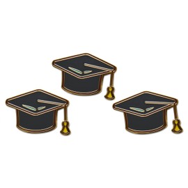 Novel Merk Graduation Cap & Tassel - Lapel Pin, Hat Pin & Tie Tack Set - with Clutch Back (3-Grad Cap)