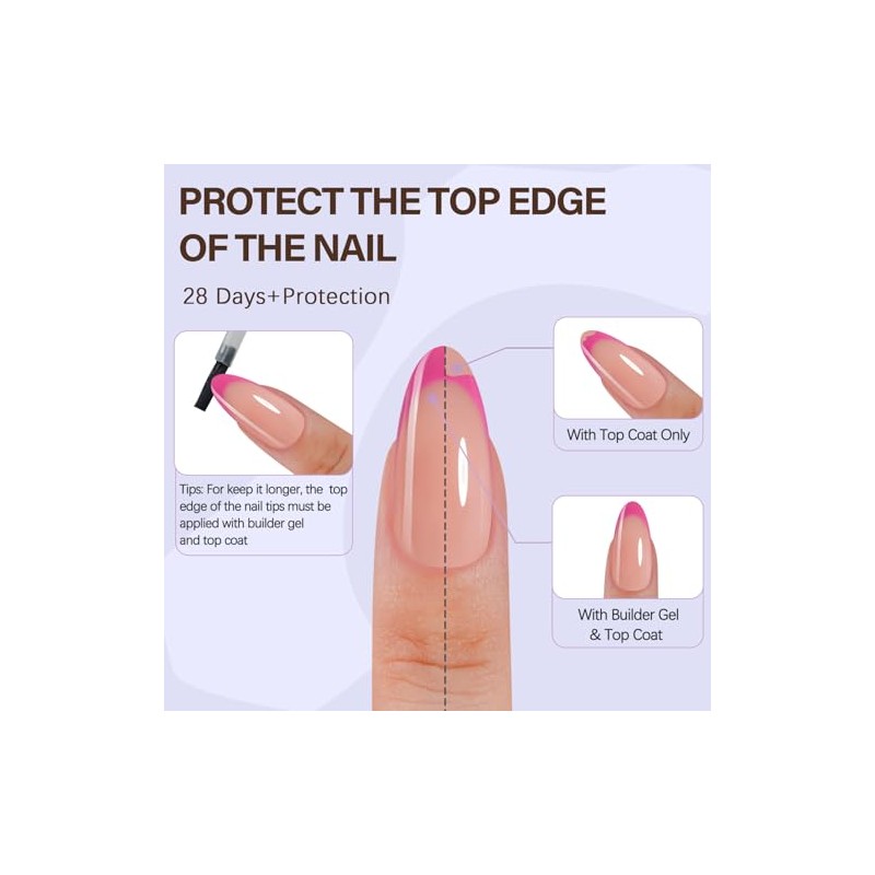 Misssix XBASICTIPS Uñas postizas francesas, 150 unidades, almendra mediana, gel