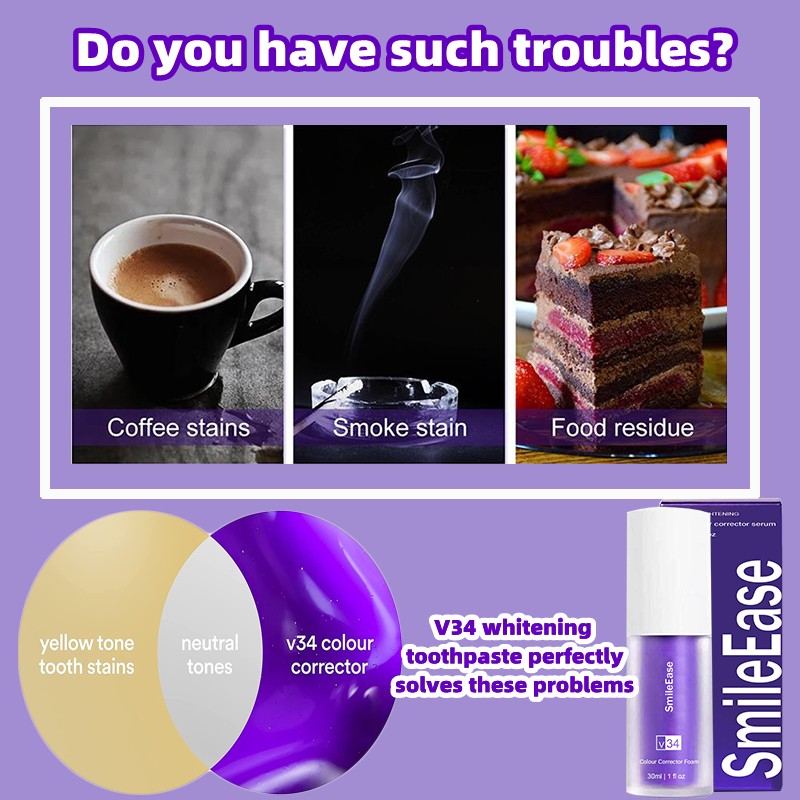 V34 purple toothpaste hismile colour corrector Whitening teeth karang gigi