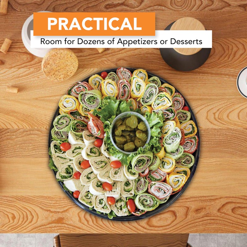 Party Essentials Hard Plastic Tray With Clear Dome Lids, 16",