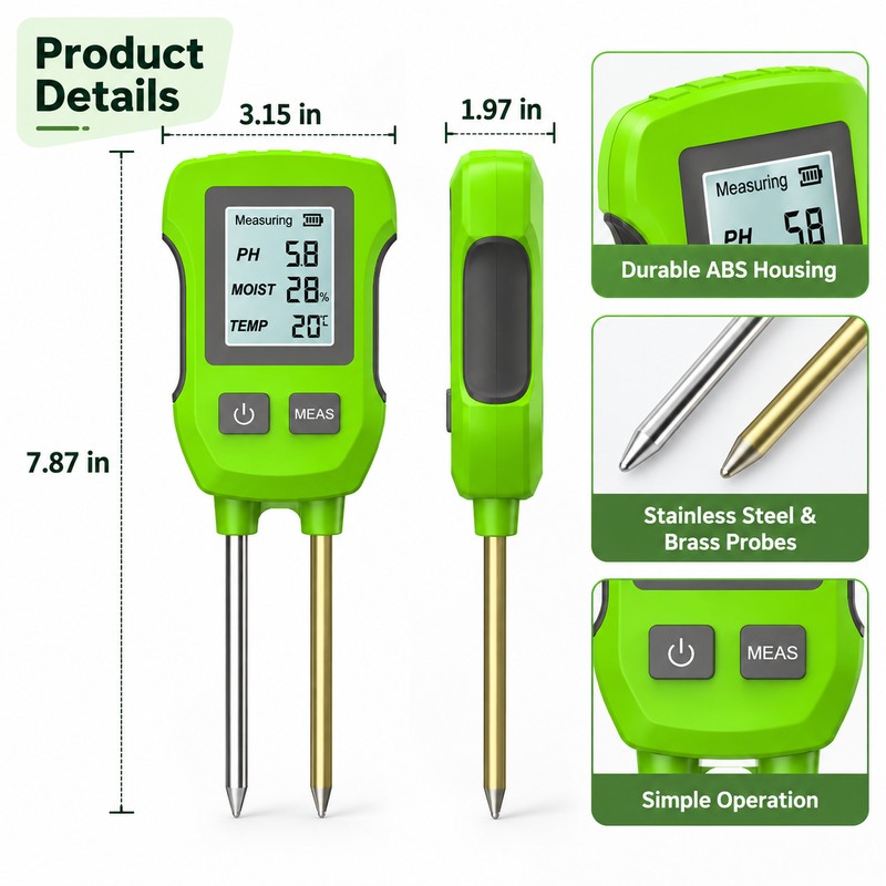3-in-1 Digital Soil Tester – LCD Soil pH, Moisture &
