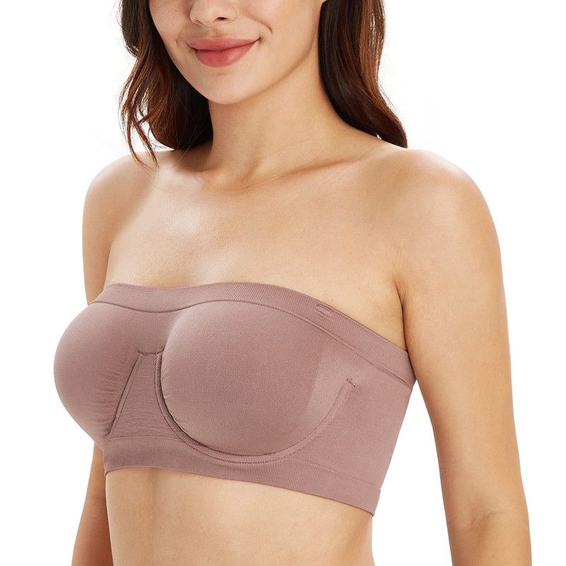 DotVol Women's Seamless Underwired Bandeau Bra, mocha, M
