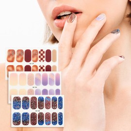 42 Pcs 3 Sheets Nail Stickers Wraps Polish Strips Gradient Stickers Glitter Self Adhesive DIY Art Decals Strips for Women Girls Acrylic Manicure Tips Decor with 1 Pcs Nail Files,Style13