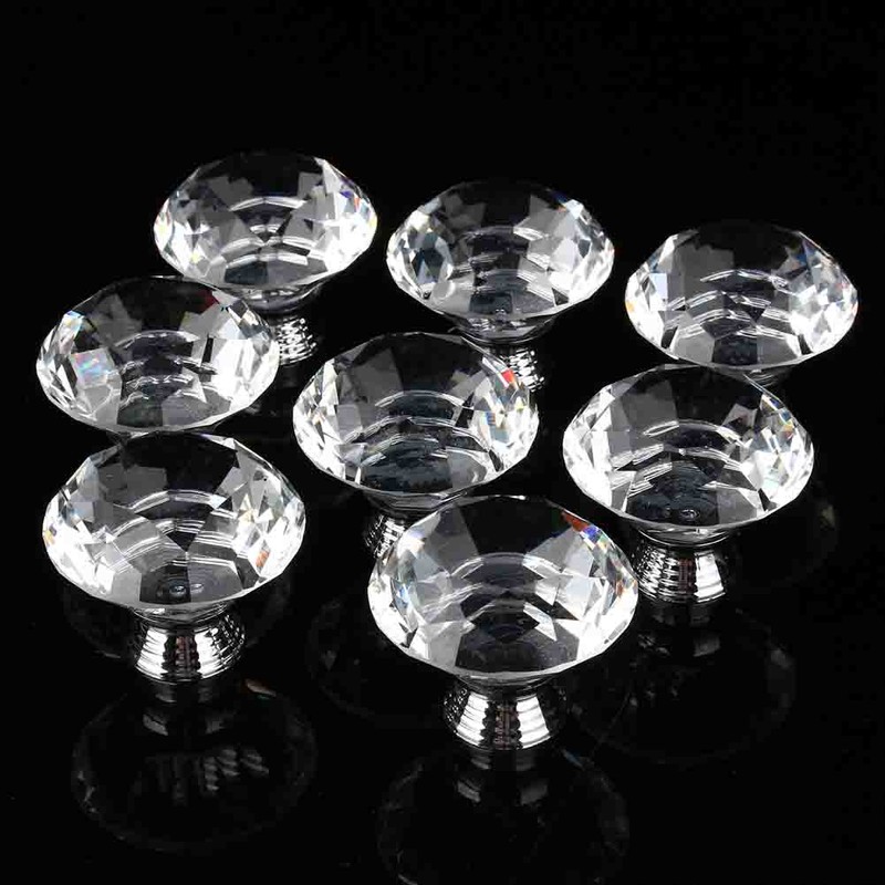 16Pcs Crystal Glass Cabinet Knob Diamond Shape 40mm Drawer Cupboard