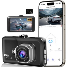 2K Ultra HD Dash Cam, WiFi, Dual Camera Car DVR with 32GB Card, Front and Rear Recording