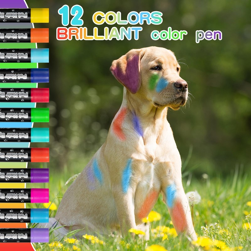 12 Pack Dog Hair Color Dye Temporary Non-toxic Vibrant Colors