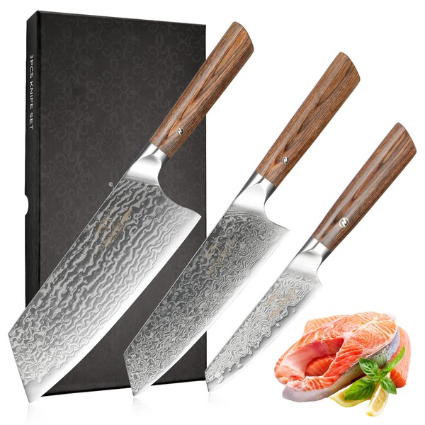 Nanfang Brothers Santoku Knife, Gyuto Knife, Petty Knife, Knife Set, VG10 Damascus, Cookware, Cutting Meat, Vegetables, Fruits, Multifunctional, Home, Commercial Use, Professional Use, Dishwasher Safe