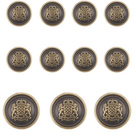 KENDANY 11 Piece Antiqued Bronze Metal Blazer Button Set - Crown Lion- for Blazer, Suits, Sport Coat, Uniform(Bronze 15MM-20MM)(0.59in-0.79in)