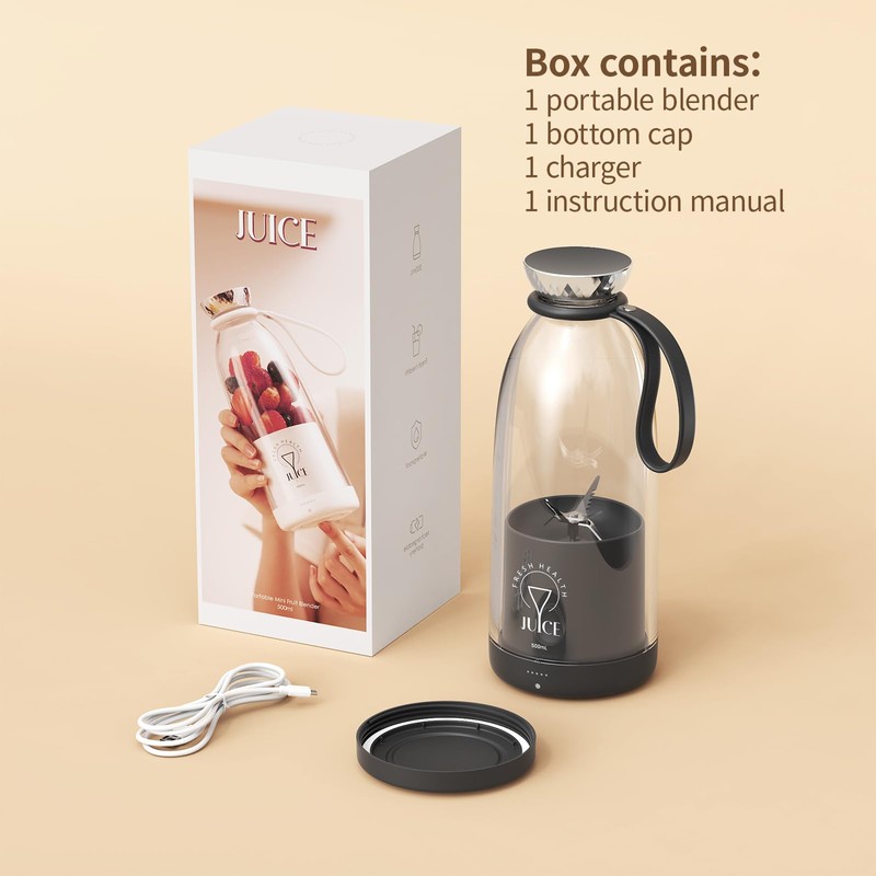 Buzveuya Portable Blender, Personal Smoothie Maker with 6 Blades, Rechargeable