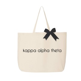 sockprints Tote Bags with Kappa Alpha Theta Color Bow - Classic Sorority Name Design - Large Canvas Tote Bag for Women and Sisterhood