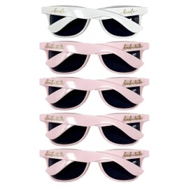 Funky Junque Bachelorette Sunglasses Bundle - 5 Pack - Bride (White) & 4 Bride Tribe (Light Pink)