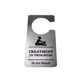 OriginDesigned Treatment in Progress Do Not Disturb Room Door Hanger Sign Silver Acrylic - for Salons, Massage Parlour, Holistic Therapies, Beauty Therapy, Chiropractor, Osteopathy