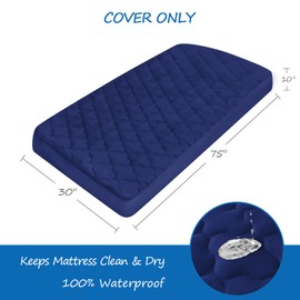 Cot Mattress Pad Protector Waterproof, Quilted Cot Size Mattress Cover 30" X 75" X 10" Fitted for Narrow Twin/Camp Bunk/Rvs Bunk/Guest Beds, Deep Pocket Mattress Topper, Navy (Cover Only)
