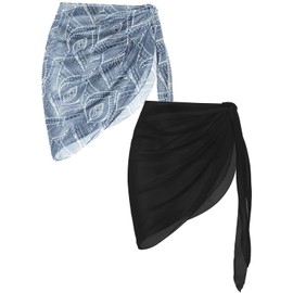 Ekouaer Sarong Coverups for Women Short Sarong Chiffon Bikini Cover Ups Blue Print Wraps Medium