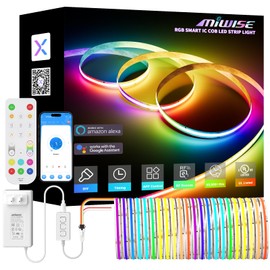 MIWISE RGB Smart IC COB LED Strip Light,32.8ft Color Chasing Flexible LED Tape Light,WS2811 Addressable RGB Strip with APP Control/Music Mode,Work with Alexa/Google,for Home DIY Lighting Projects