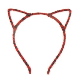 Ladies Fuzzy Stencil Cat Ears Deeley Bopper Narrow Headband Alice Band (Dark Red Leopard)