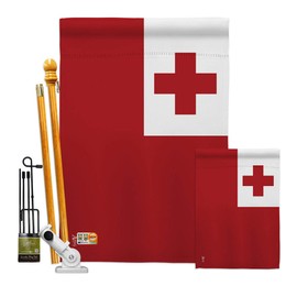 Americana Home & Garden FK140234-BO Tonga World Nationality Decorative Vertical Kit, House & Garden Flags Set w/Flagpole, Multi-Color