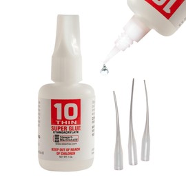 StewMac Super Glue, No. 10 Thin, 1 oz. – Water-Thin Adhesive for Guitar Repair – Fast Curing (3-5 sec) – Includes Whip Tips & Clog-Free Stopper