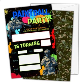 OICPYD Paintball Birthday Invitations, Paintball Theme Birthday Party Invitations for Boys Kids, Fill In Birthday Party Invites, Decorations, Favors, 20 Invitations with Envelopes (HA11)