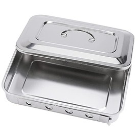 201 Stainless Steel Surgical Tray - Professional Dental Instrument Tray Medical Disinfection Dish with Lid & Recessed Handle Grip
