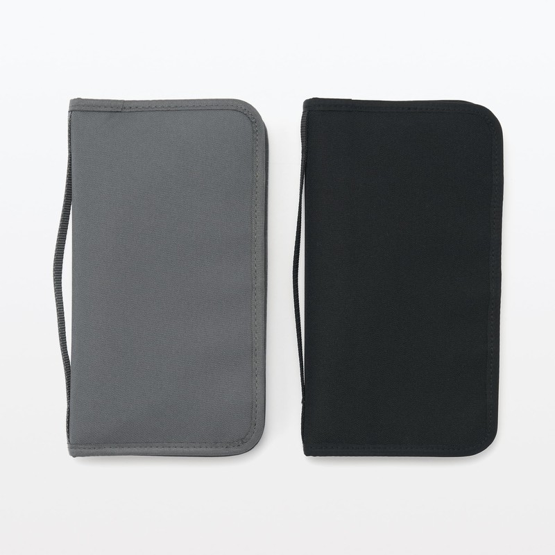 MUJI OHCA3A2S Polyester Passport Case with Clear Pocket, Black, Approx.