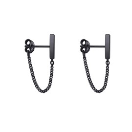 S.Leaf Stud Earrings with Chain Sterling Silver Chain Earrings for Women Bar Earrings Dangle Earrings for Women Trendy (04_Bar_Black_Gold)