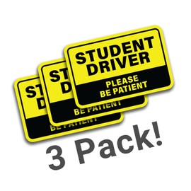 Student Driver Decal Sticker or Magnet - 3 Pack - Young Warning Caution Beware Safety 7 x 4.5 Inches - Choose Between 3 Sticker/Decals or 3 Magnets (Vinyl Decal)