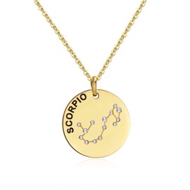 Qings Scorpio Zodiac Exclusive Gold Plated Necklace Horoscope Constellations Disc Sparkling Zircon Pendant Adjustable as Gifts for Women and Girls
