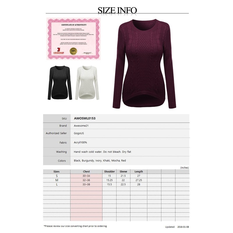 Awesome21 27 Inch Long Cable Knit Sweater Black Size S