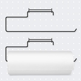 2 Pack Pegboard Paper Towel Holder, Stainless Steel Pegboard Hooks, Pegboard Organization Accessory Hook for Workshop, Garage, Kitchen, Laundry Room, Bathroom (Black)