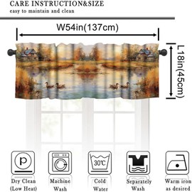 LITINGZHILONG Vintage Farmhouse Duck Decorative Valance, Vintage Painting Style Rustic River Dead Wood Mallard Flock Pattern Window Treatment, Kitchen Decorative Rod Pocket Valance Set 54x18in