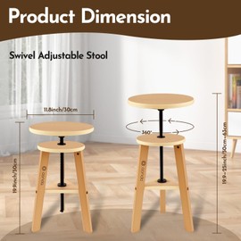 conda Adjustable Height Wooden Drafting Stool 19" to 26", Beech Wood Artist Stool for Drafting, Painting, Office, Studio, Kitchen, Bar, and Home Use